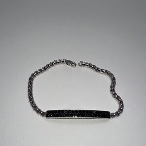 EFFY® Men's Black Spinel Cluster Box Link Bracelet  in Sterling Silver